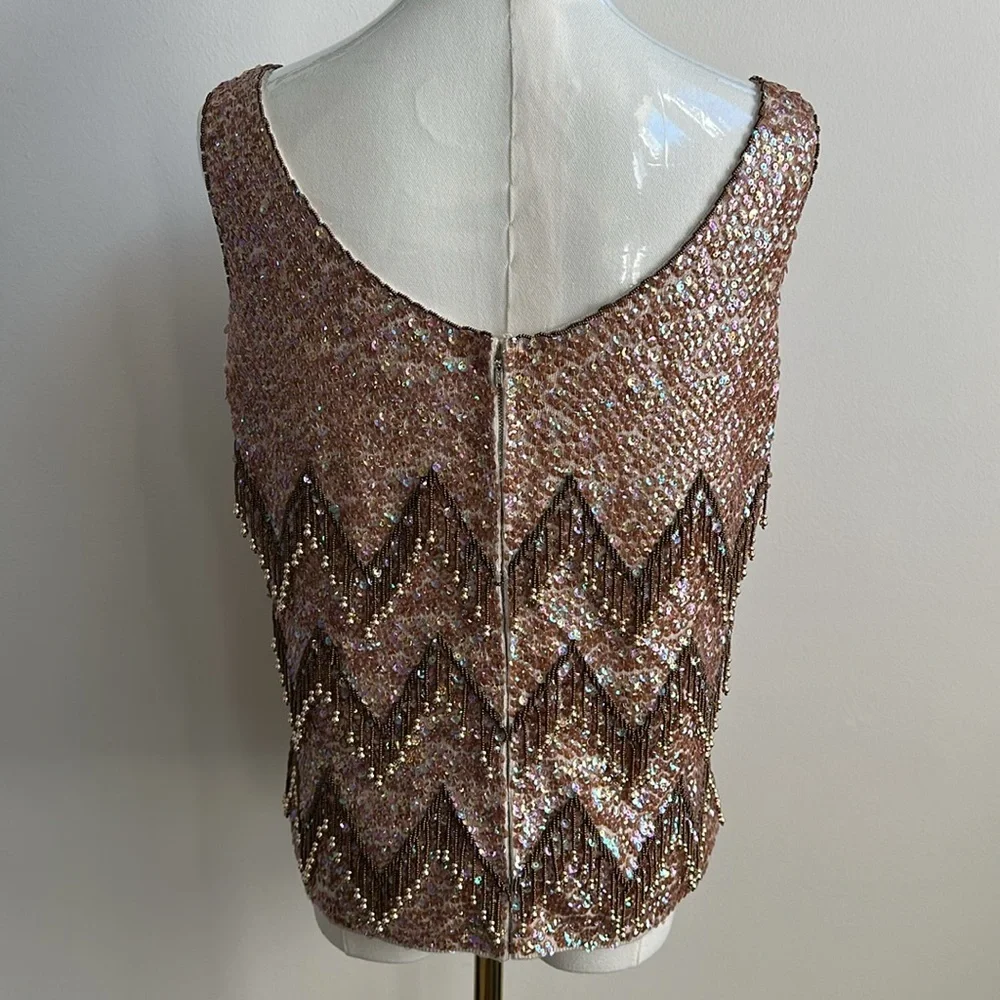 Vintage Womens Hand Beaded Wool Embellished Sleeveless Top M Glam Wearable Art - Picture 4 of 8
